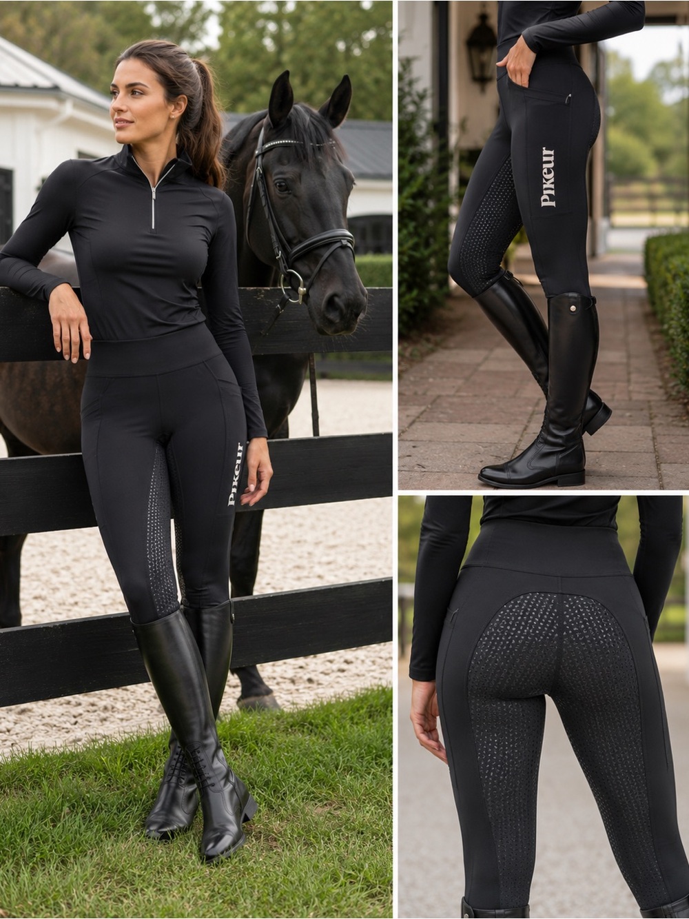 PIKEUR Athleisure Gia Grip Black/Gold Full Seat Riding Tights | 24